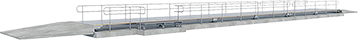 A compact, black and white illustration of a 30 metre Gendio weighbridge showing a side view, emphasizing its structure and load-bearing capability.