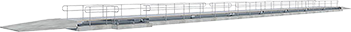 A compact, black and white illustration of a 45 metre Gendio weighbridge showing a side view, emphasizing its structure and load-bearing capability.